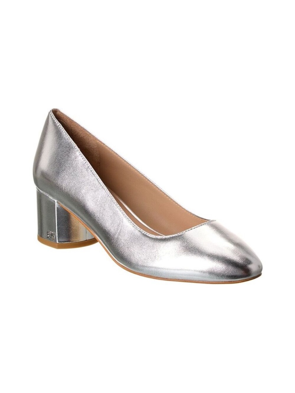 Stuart Weitzman Bridget Silver Metallic Block Heel Pump SZ 9.5